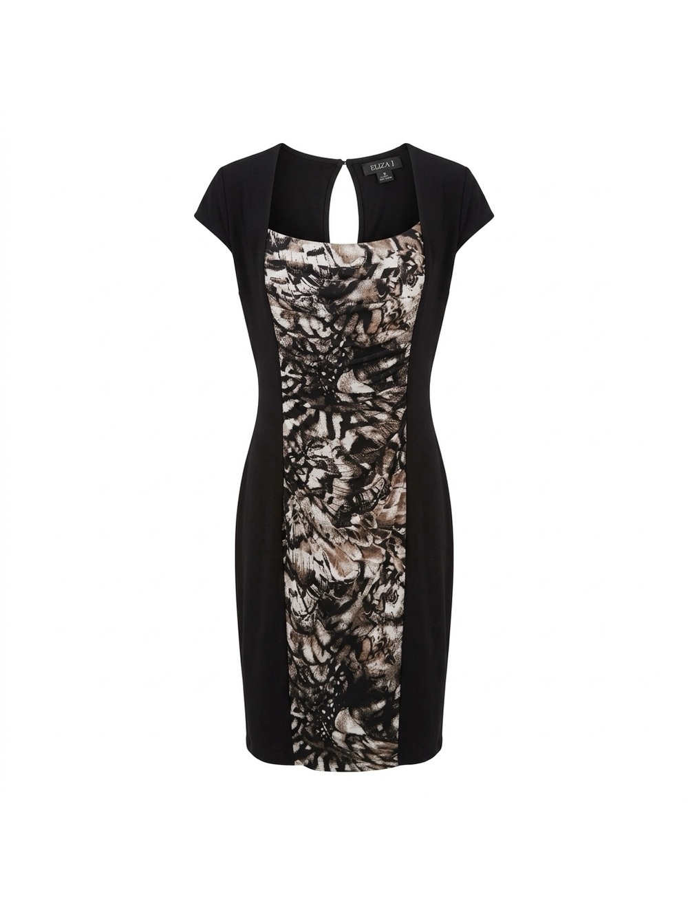 Joseph Ribkoff Black and Abstract Print Sheath Dress Size 14